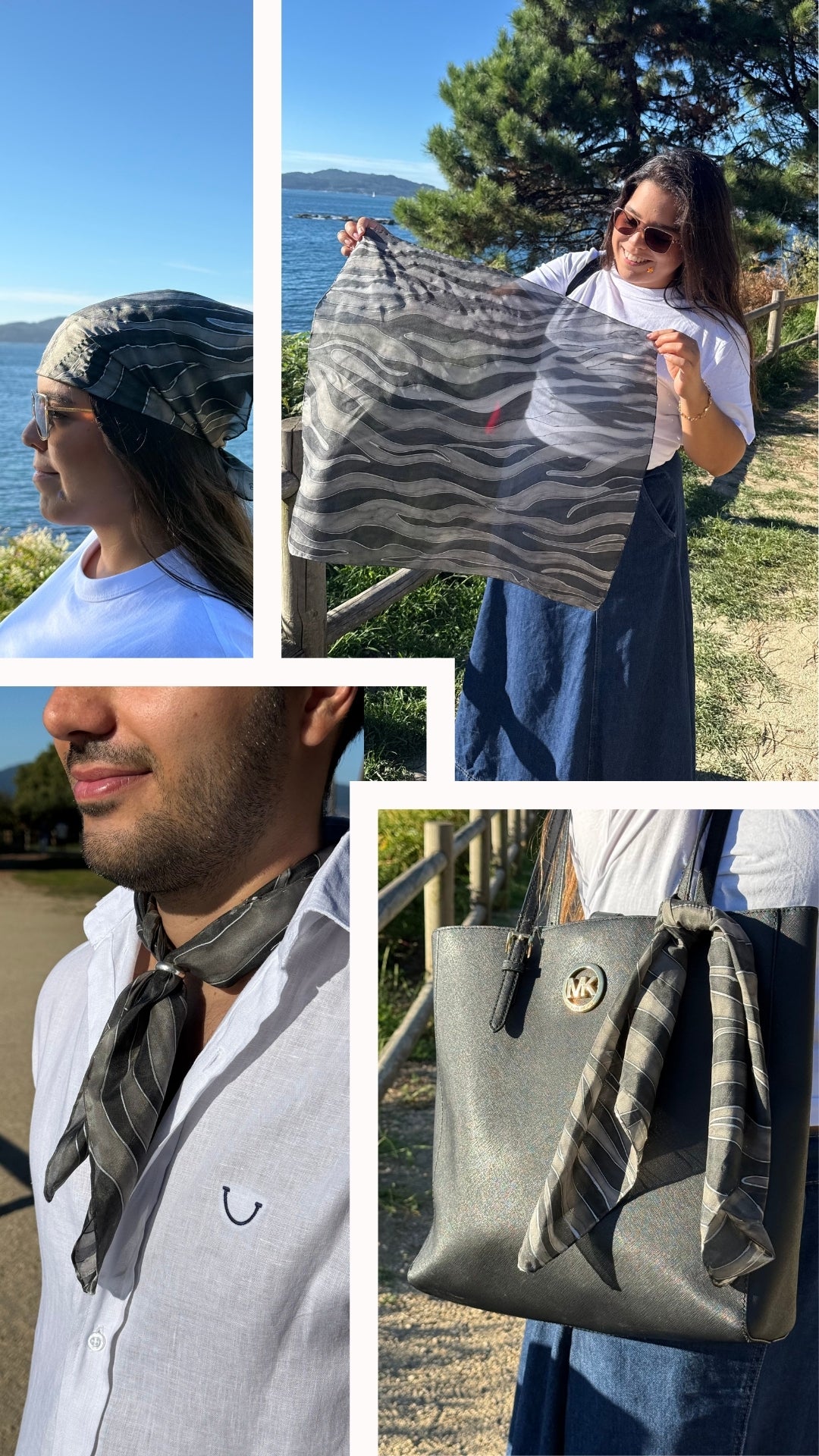 Silver Stripes | Pañuelo de seda pintado a mano